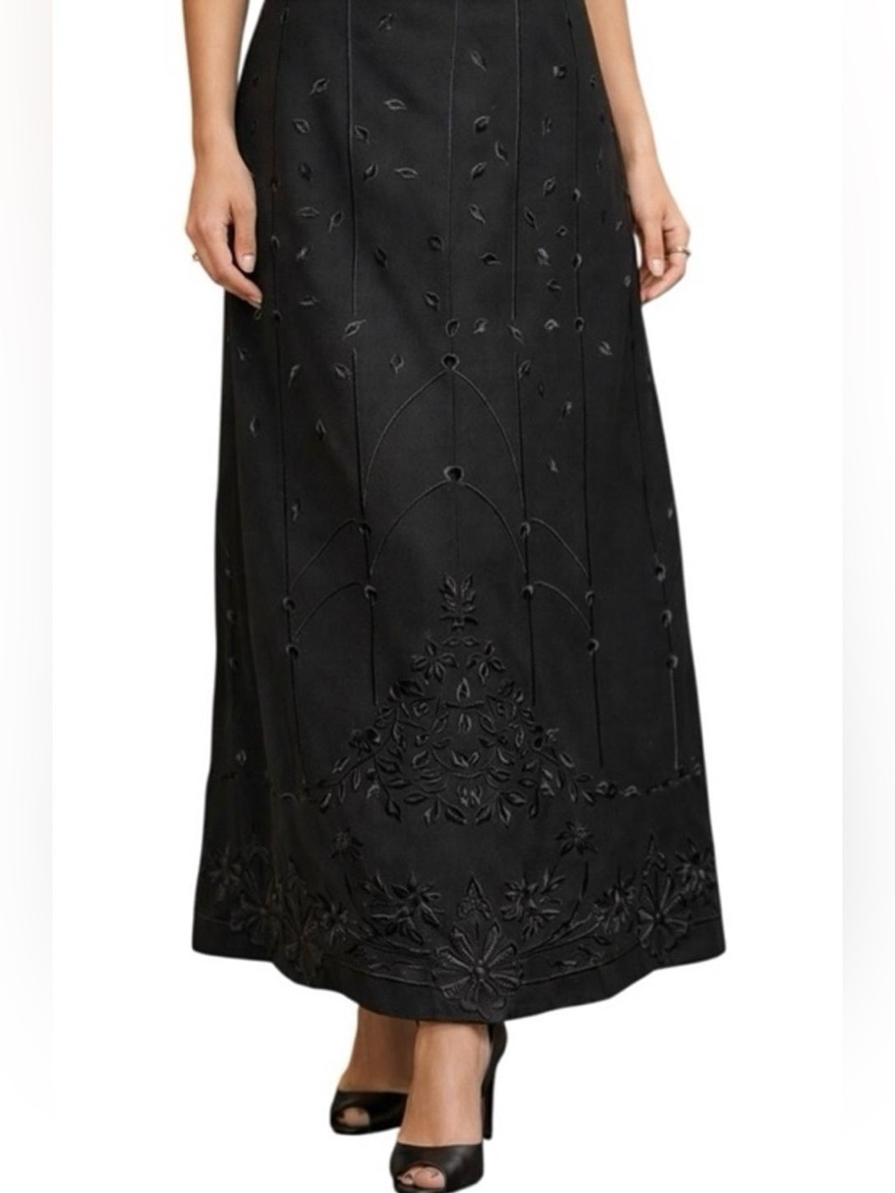 Talbots Black Embroidered Wool Blend Maxi Skirt Size 10
